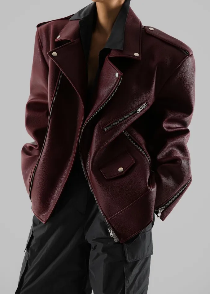 The Frankie Shop Outerwear Chicago Oversized Biker Jacket 8211 Burgundy 8211 Women