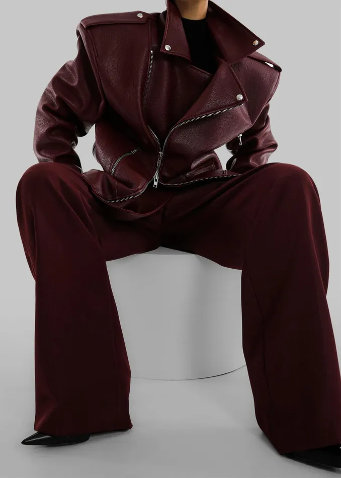 The Frankie Shop Outerwear Chicago Oversized Biker Jacket 8211 Burgundy 8211 Women