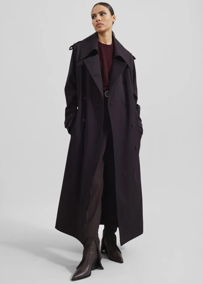 The Frankie Shop Outerwear Coline Trench Coat 8211 Dark Plum 8211 Women