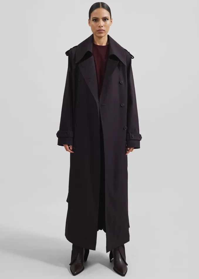 The Frankie Shop Outerwear Coline Trench Coat 8211 Dark Plum 8211 Women