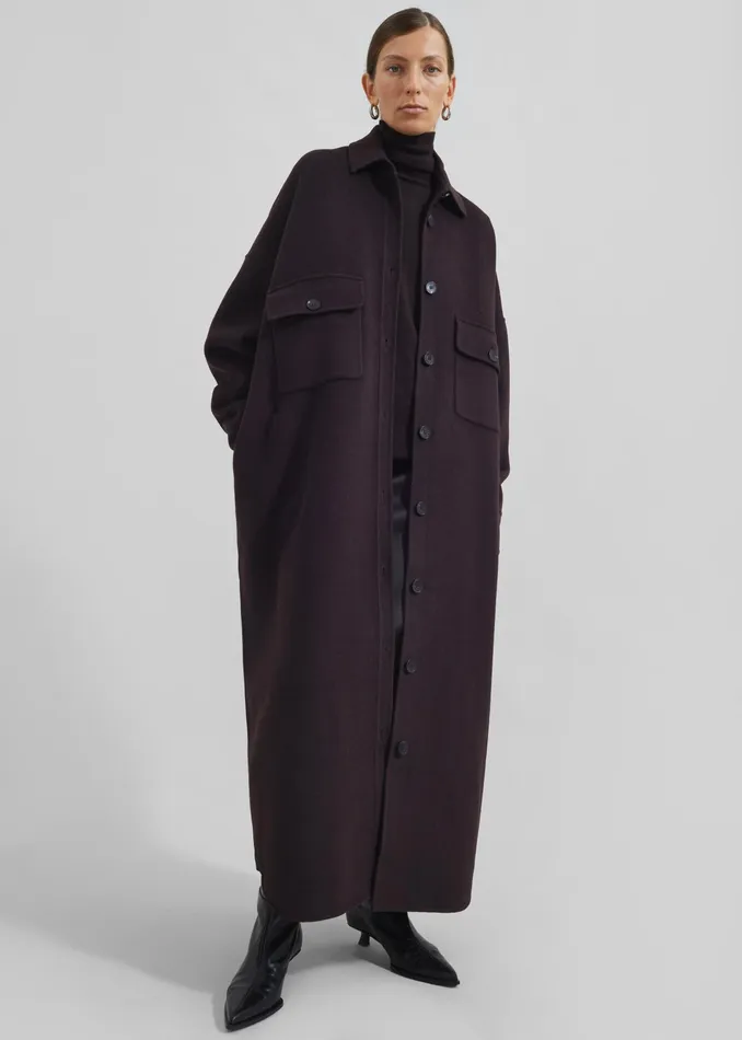 The Frankie Shop Outerwear Dallas Wool Overcoat 8211 Dark Plum 8211 Women