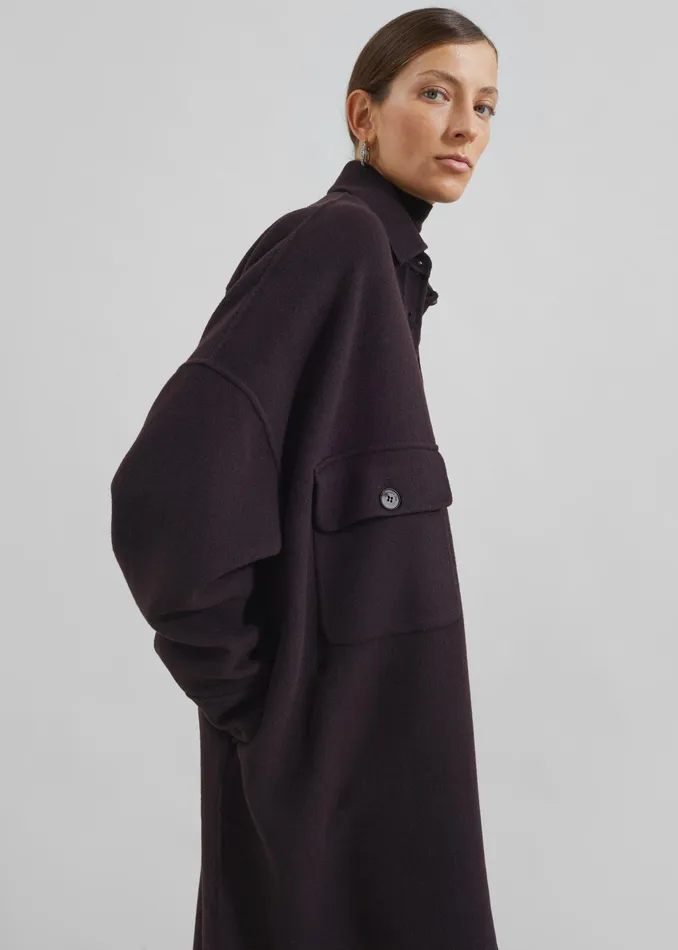 The Frankie Shop Outerwear Dallas Wool Overcoat 8211 Dark Plum 8211 Women