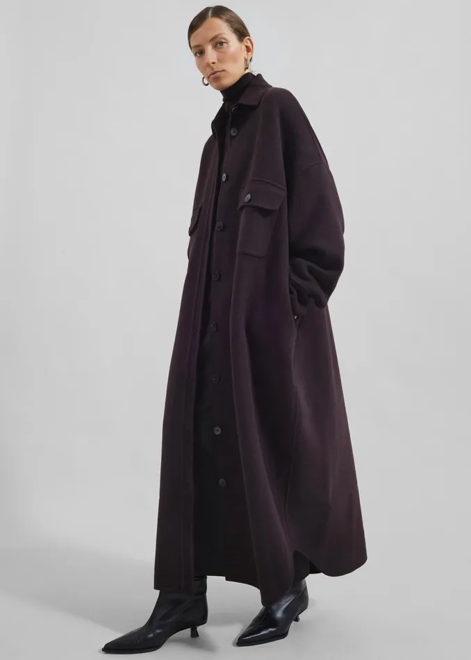 The Frankie Shop Outerwear Dallas Wool Overcoat 8211 Dark Plum 8211 Women
