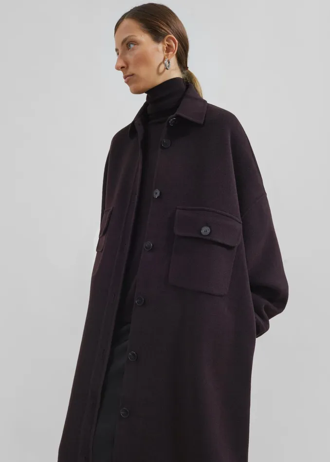The Frankie Shop Outerwear Dallas Wool Overcoat 8211 Dark Plum 8211 Women