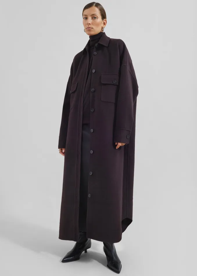 The Frankie Shop Outerwear Dallas Wool Overcoat 8211 Dark Plum 8211 Women