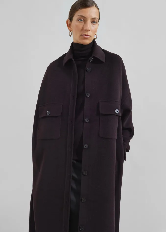 The Frankie Shop Outerwear Dallas Wool Overcoat 8211 Dark Plum 8211 Women