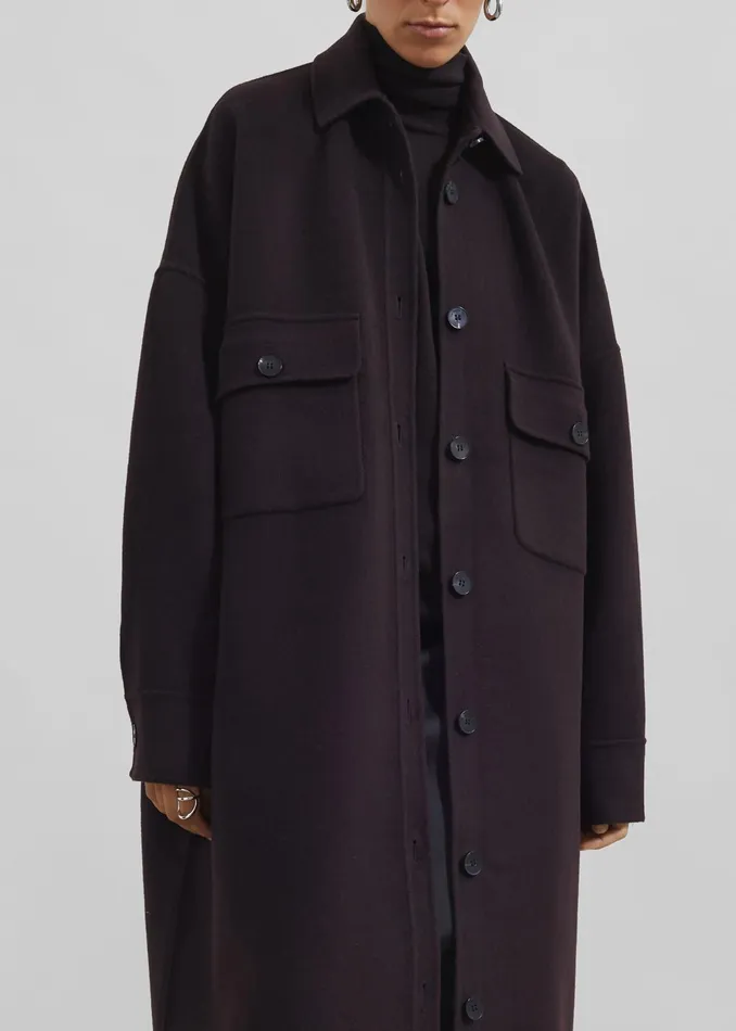 The Frankie Shop Outerwear Dallas Wool Overcoat 8211 Dark Plum 8211 Women