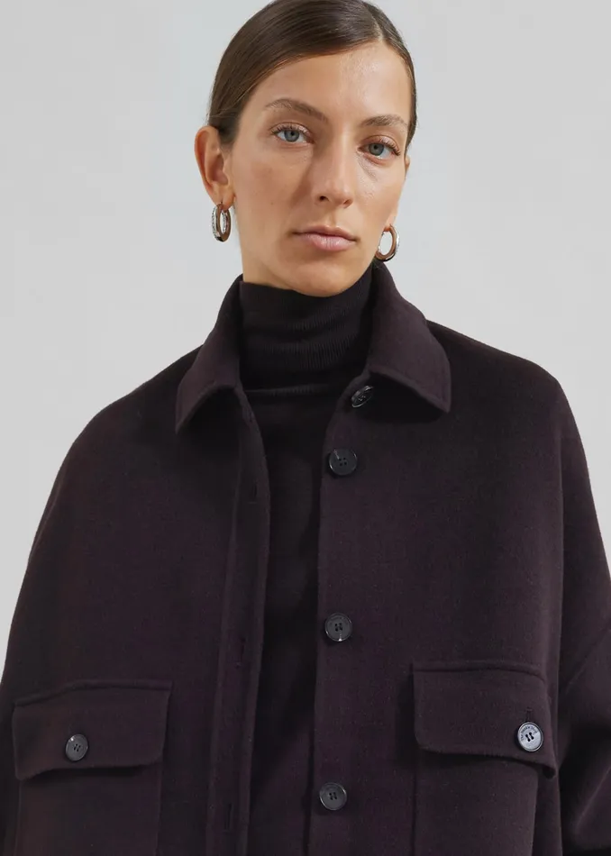 The Frankie Shop Outerwear Dallas Wool Overcoat 8211 Dark Plum 8211 Women