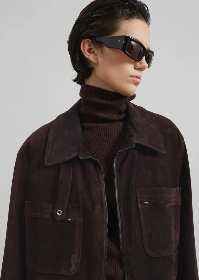 The Frankie Shop Outerwear Haillot Suede Long Jacket 8211 Brown 8211 Women