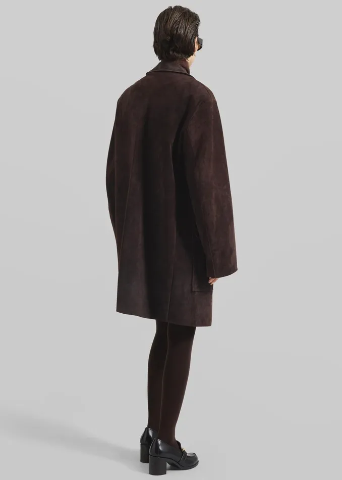 The Frankie Shop Outerwear Haillot Suede Long Jacket 8211 Brown 8211 Women