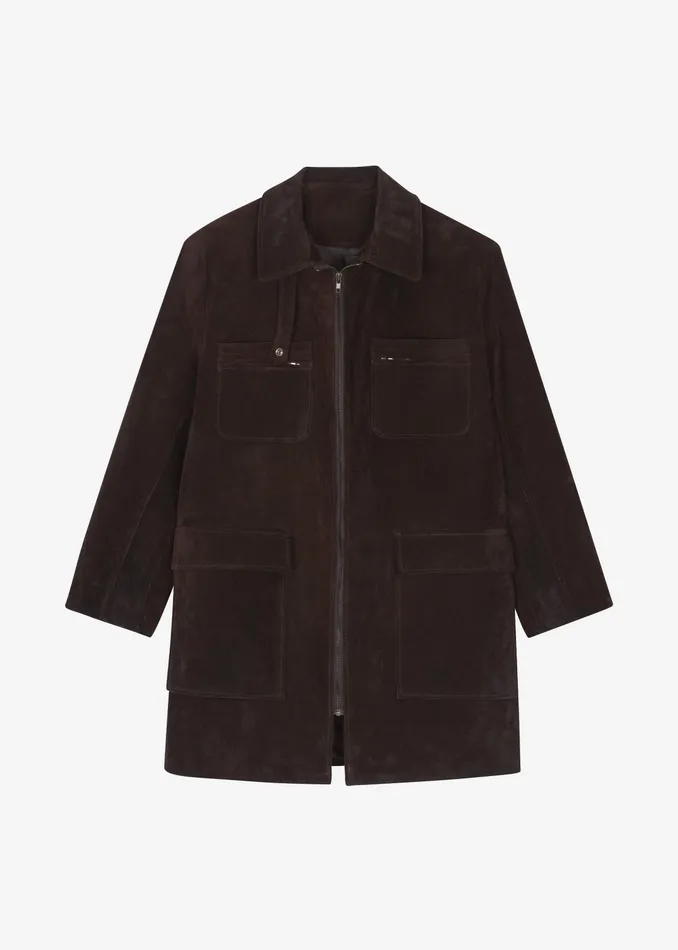 The Frankie Shop Outerwear Haillot Suede Long Jacket 8211 Brown 8211 Women