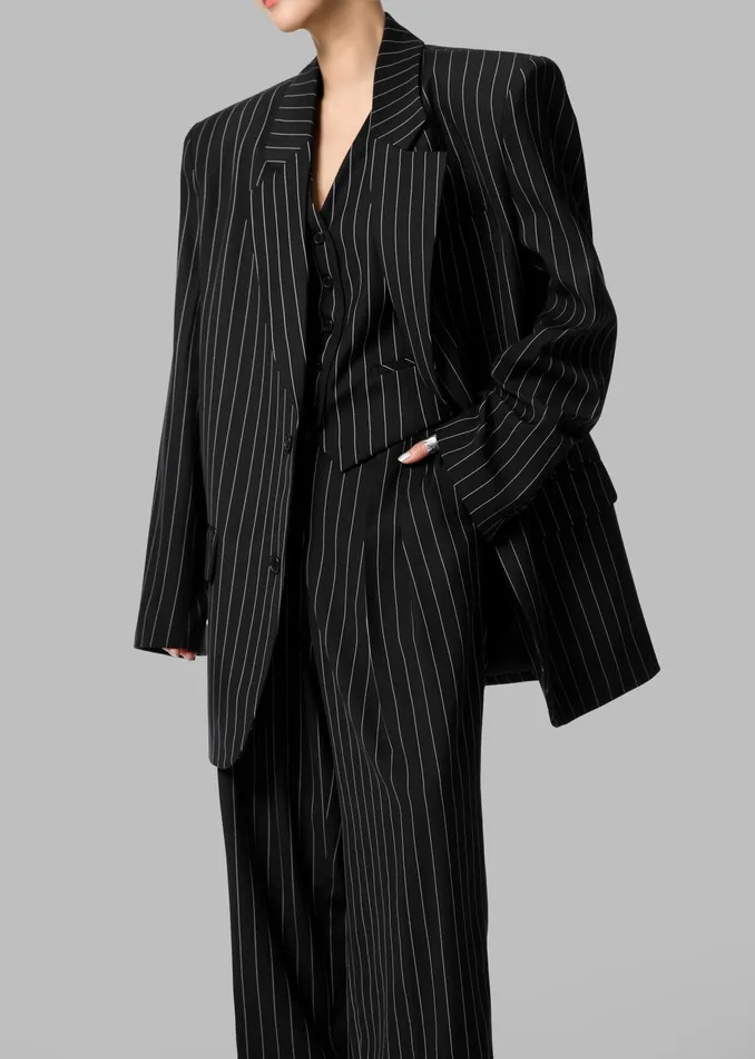 The Frankie Shop Outerwear Holland Padded Shoulder Blazer 8211 BlackWhite Pinstripe 8211 Women