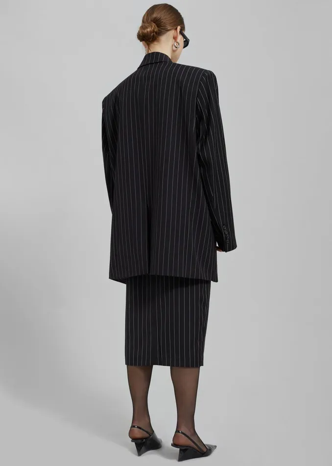 The Frankie Shop Outerwear Holland Padded Shoulder Blazer 8211 BlackWhite Pinstripe 8211 Women