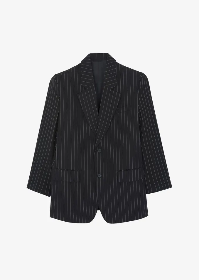 The Frankie Shop Outerwear Holland Padded Shoulder Blazer 8211 BlackWhite Pinstripe 8211 Women