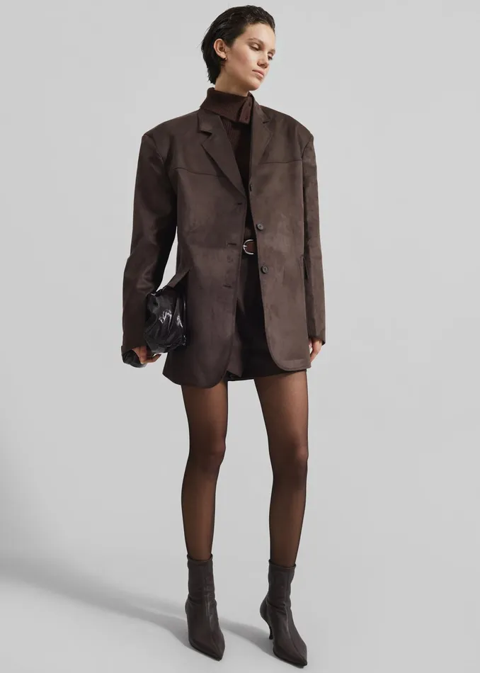 The Frankie Shop Outerwear Merida Faux Suede Blazer 8211 Brown 8211 Women