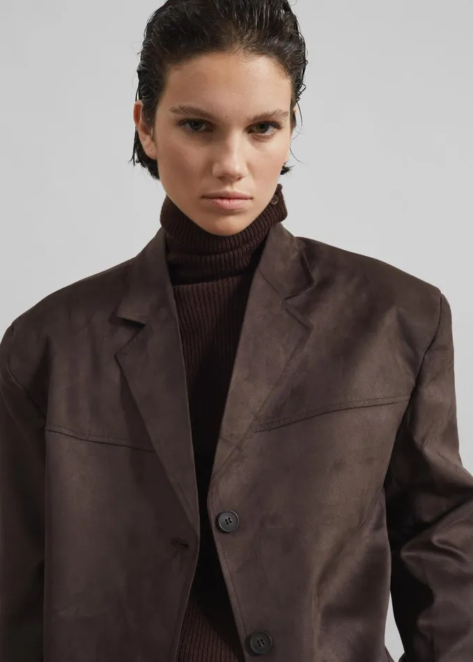 The Frankie Shop Outerwear Merida Faux Suede Blazer 8211 Brown 8211 Women