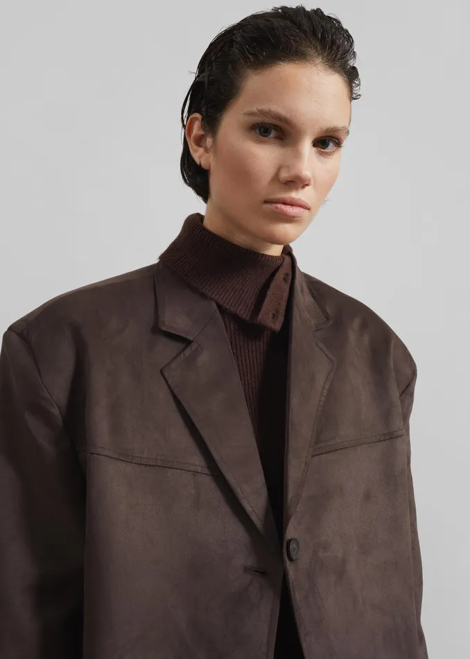 The Frankie Shop Outerwear Merida Faux Suede Blazer 8211 Brown 8211 Women