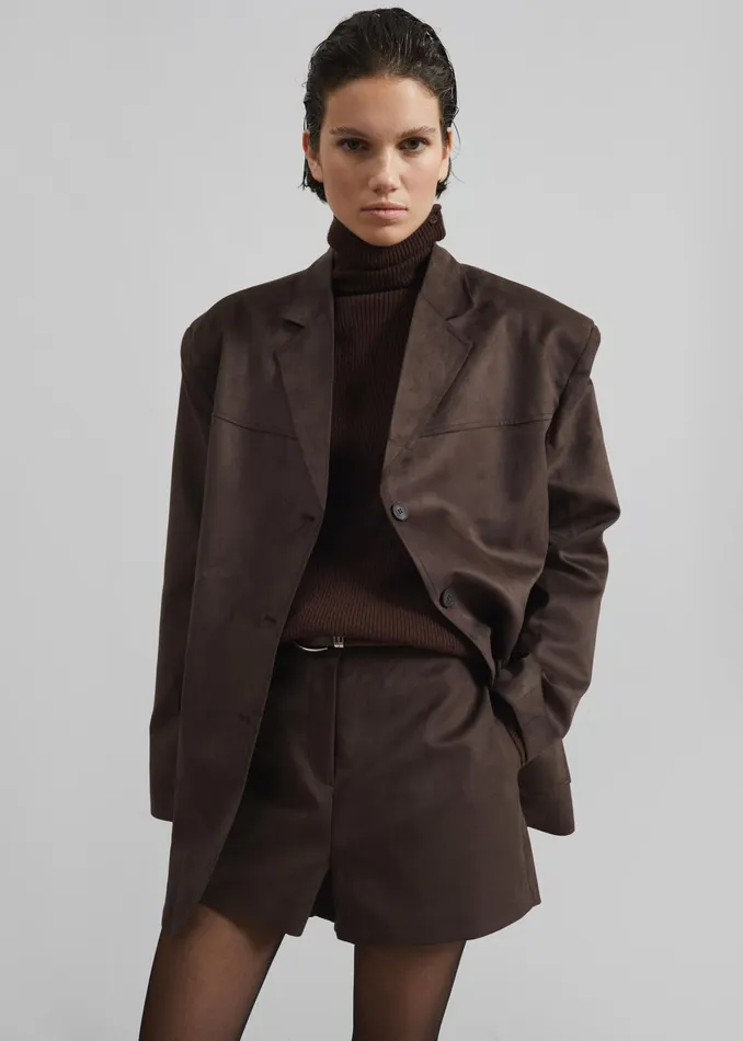 The Frankie Shop Outerwear Merida Faux Suede Blazer 8211 Brown 8211 Women
