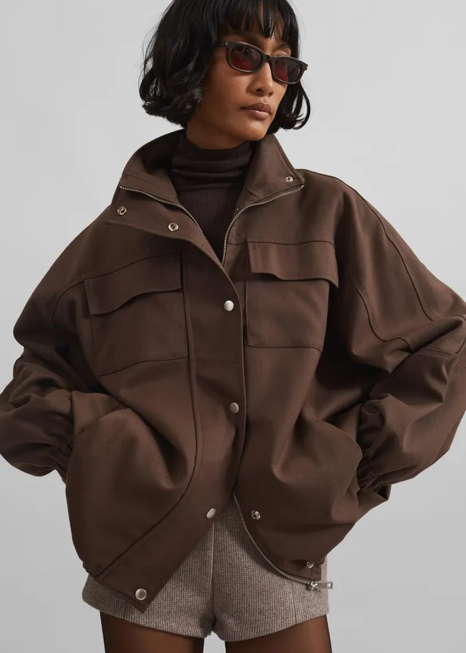 The Frankie Shop Outerwear Monroy Utility Jacket 8211 Brown 8211 Women