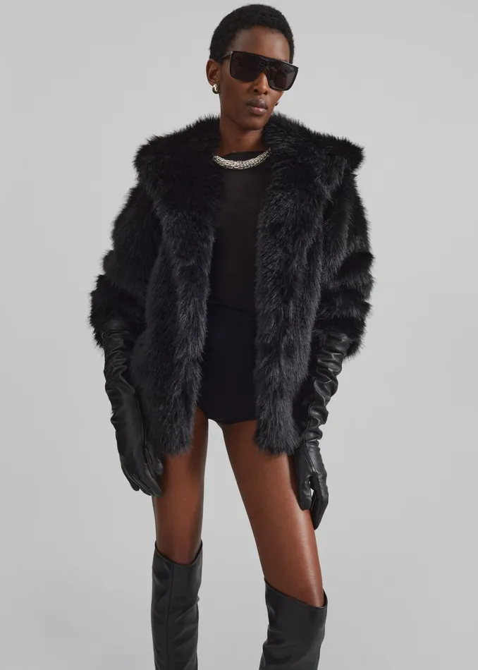 The Frankie Shop Outerwear Nivala Faux Fur Hooded Jacket 8211 Black 8211 Women The Frankie Shop Outerwear Nivala Faux Fur Hooded Jacket 8211 Black 8211 Women