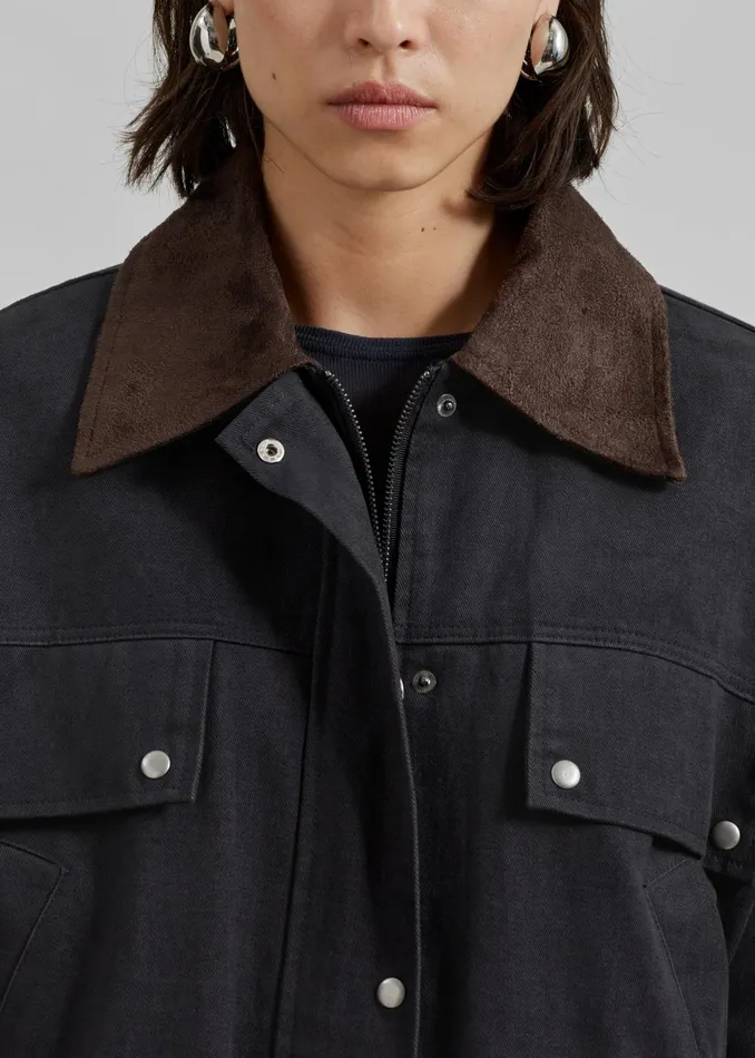 The Frankie Shop Outerwear Stevan Contrast Collar Cargo Jacket 8211 Charcoal 8211 Women