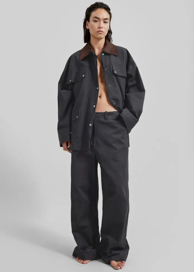 The Frankie Shop Outerwear Stevan Contrast Collar Cargo Jacket 8211 Charcoal 8211 Women