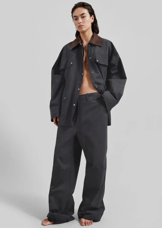 The Frankie Shop Outerwear Stevan Contrast Collar Cargo Jacket 8211 Charcoal 8211 Women