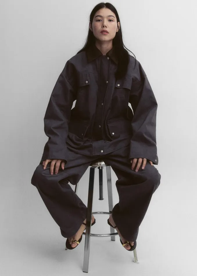 The Frankie Shop Outerwear Stevan Contrast Collar Cargo Jacket 8211 Charcoal 8211 Women