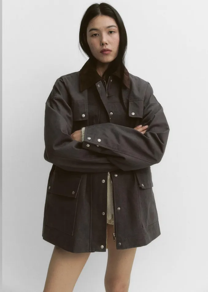 The Frankie Shop Outerwear Stevan Contrast Collar Cargo Jacket 8211 Charcoal 8211 Women