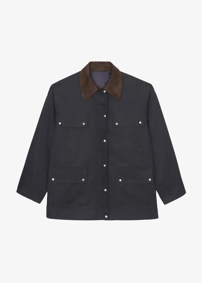 The Frankie Shop Outerwear Stevan Contrast Collar Cargo Jacket 8211 Charcoal 8211 Women