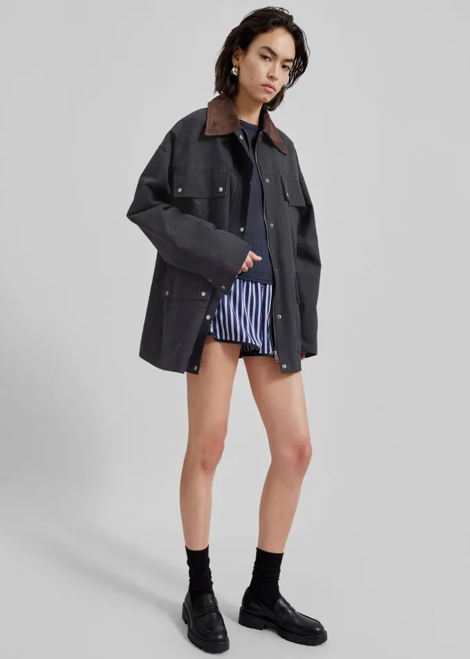 The Frankie Shop Outerwear Stevan Contrast Collar Cargo Jacket 8211 Charcoal 8211 Women