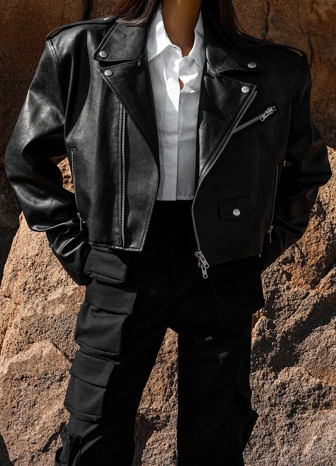 The Frankie Shop Outerwear Tidus Cropped Biker Jacket 8211 Black 8211 Women