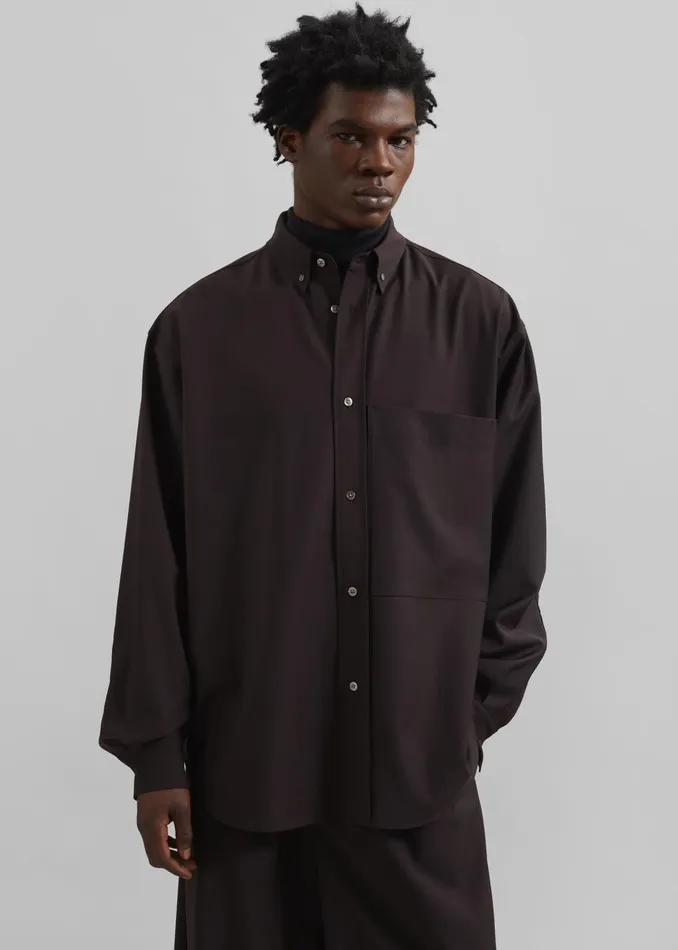 The Frankie Shop Tops Dalton Wool Blend Shirt 8211 Brown 8211 Men