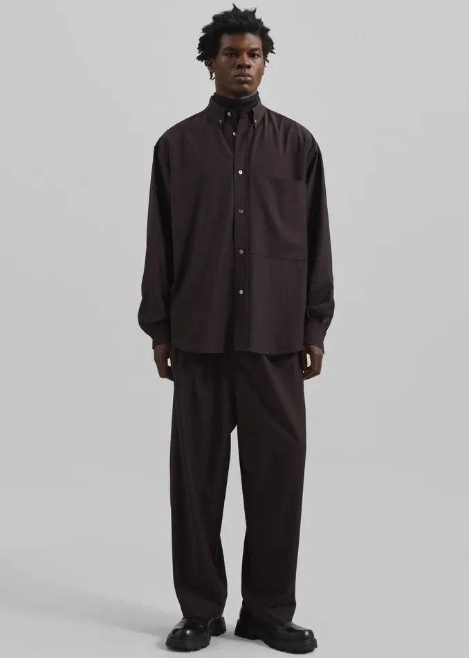 The Frankie Shop Tops Dalton Wool Blend Shirt 8211 Brown 8211 Men