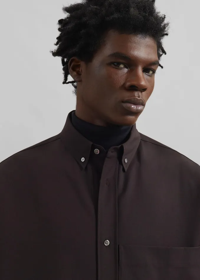 The Frankie Shop Tops Dalton Wool Blend Shirt 8211 Brown 8211 Men