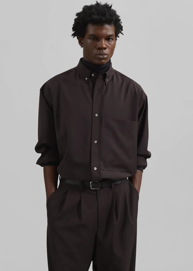 The Frankie Shop Tops Dalton Wool Blend Shirt 8211 Brown 8211 Men