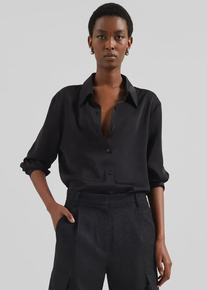 The Frankie Shop Tops Daylin Button Up Shirt 8211 Black 8211 Women