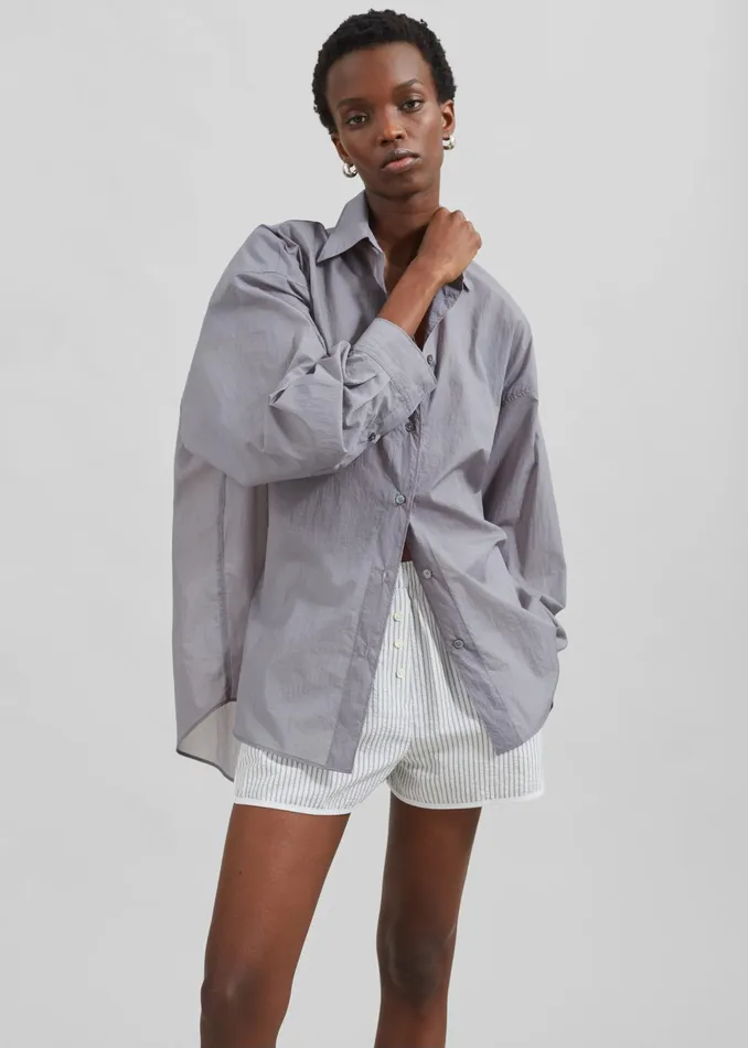 The Frankie Shop Tops Ira Semi Sheer Button Up Shirt 8211 Grey 8211 Women