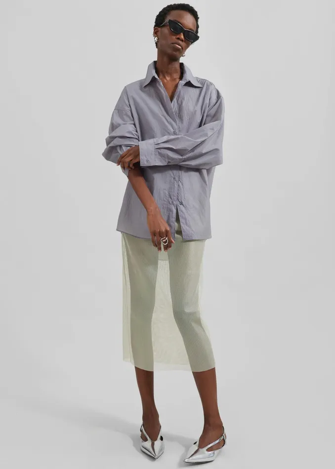 The Frankie Shop Tops Ira Semi Sheer Button Up Shirt 8211 Grey 8211 Women