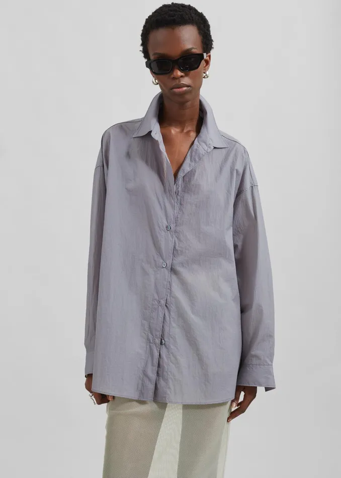 The Frankie Shop Tops Ira Semi Sheer Button Up Shirt 8211 Grey 8211 Women