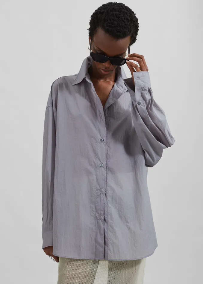 The Frankie Shop Tops Ira Semi Sheer Button Up Shirt 8211 Grey 8211 Women