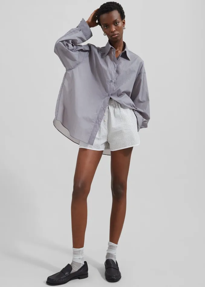 The Frankie Shop Tops Ira Semi Sheer Button Up Shirt 8211 Grey 8211 Women