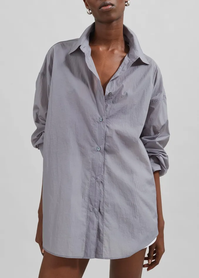 The Frankie Shop Tops Ira Semi Sheer Button Up Shirt 8211 Grey 8211 Women