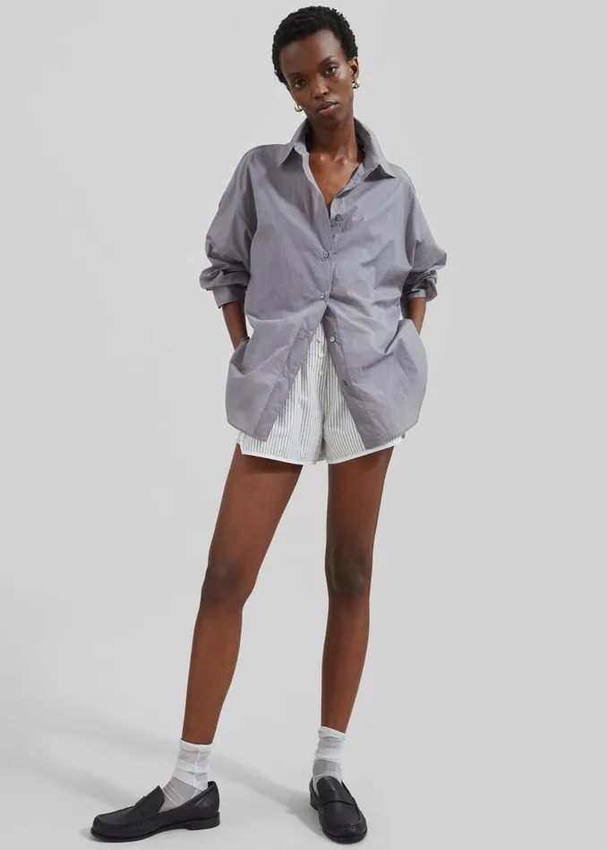 The Frankie Shop Tops Ira Semi Sheer Button Up Shirt 8211 Grey 8211 Women
