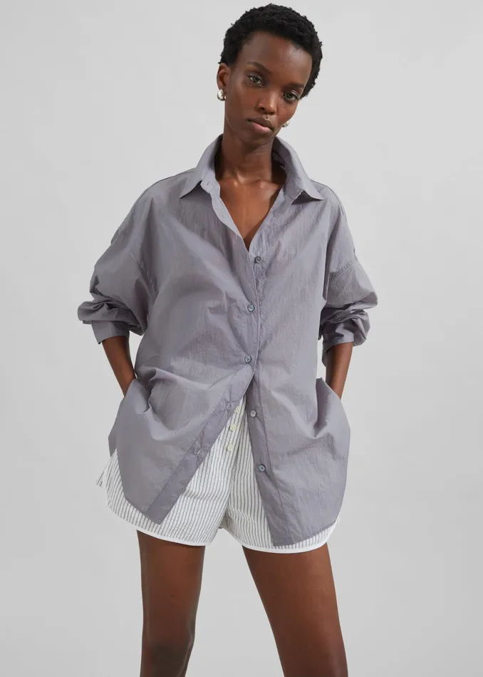 The Frankie Shop Tops Ira Semi Sheer Button Up Shirt 8211 Grey 8211 Women