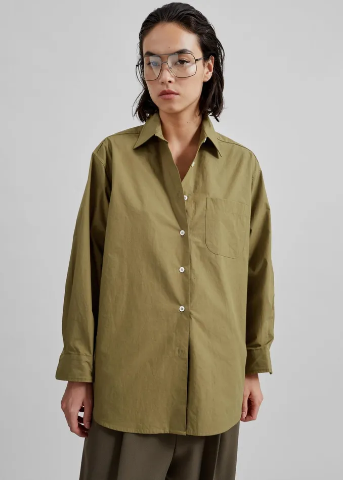 The Frankie Shop Tops Jody Button Up Shirt 8211 Khaki 8211 Women