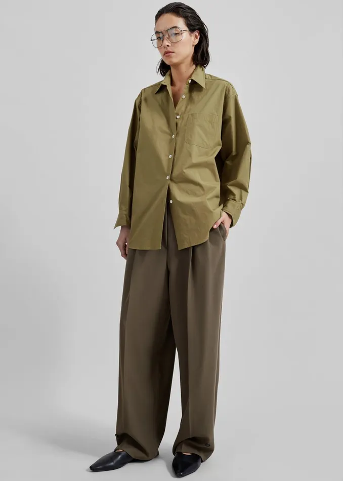 The Frankie Shop Tops Jody Button Up Shirt 8211 Khaki 8211 Women