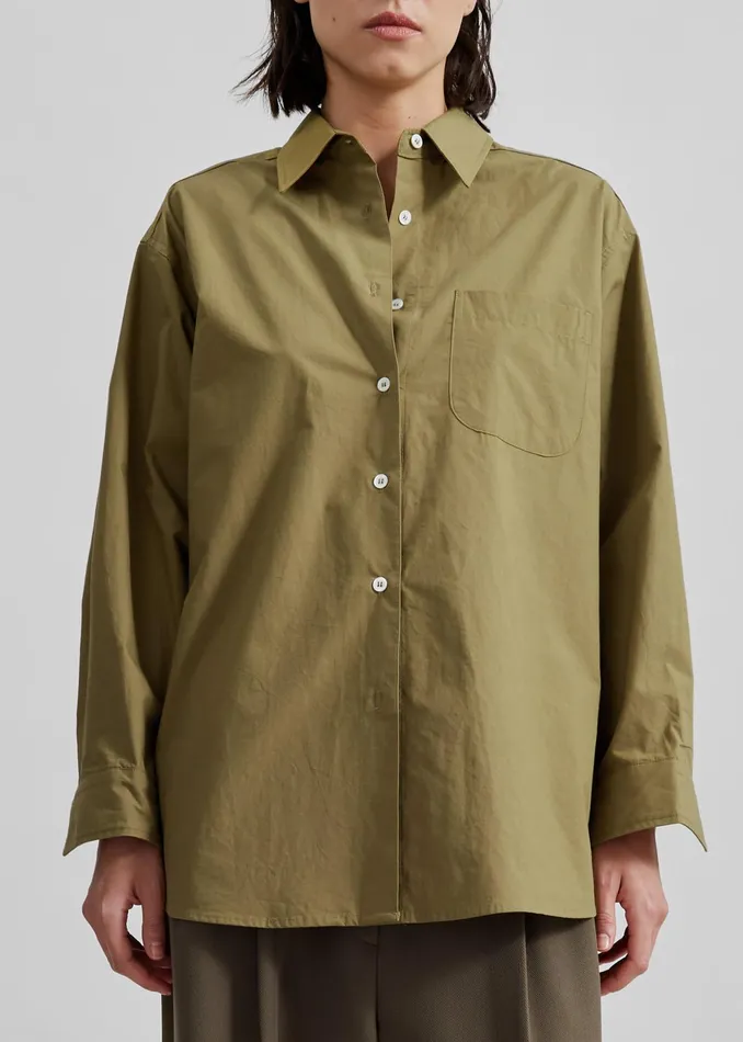 The Frankie Shop Tops Jody Button Up Shirt 8211 Khaki 8211 Women