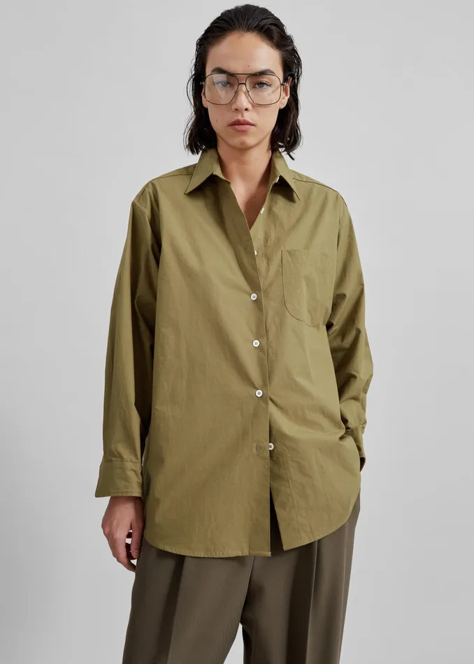 The Frankie Shop Tops Jody Button Up Shirt 8211 Khaki 8211 Women