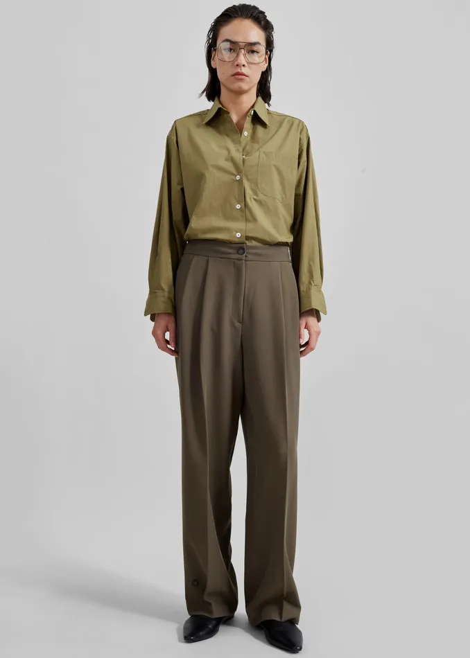 The Frankie Shop Tops Jody Button Up Shirt 8211 Khaki 8211 Women